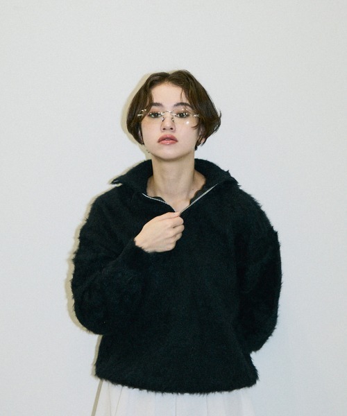 Clum トレーナー スウェット half zip mohair like over size knit
