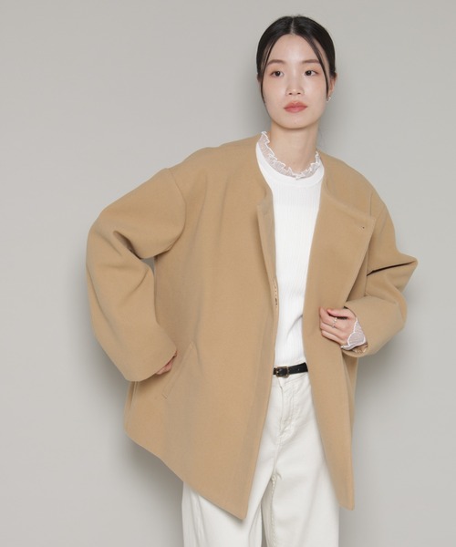 ANAYI（アナイ） ノーカラーコート 36 ピンク レディース : ZOZOTOWN