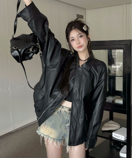 レザージャケット ライダース ヴィンテージライク ビッグ シルエット