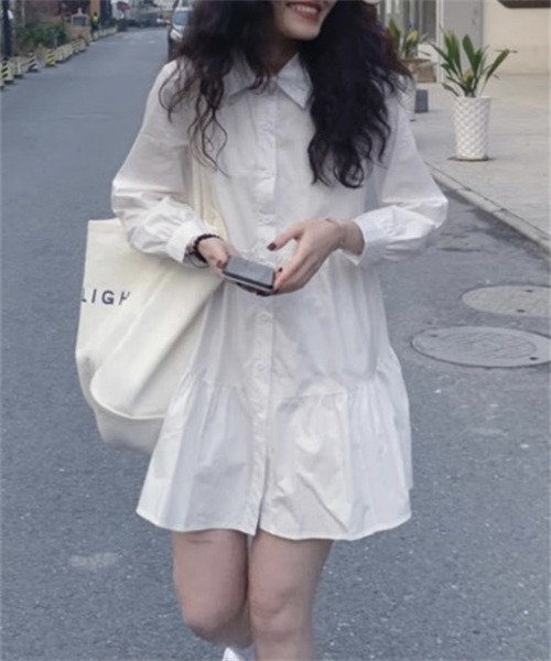 FREE STYLISTS シャツワンピース ミニ丈ティアードシャツワンピース