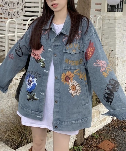 SHEENA（シーナ） デニムジャケット gジャン ペイント風デザイン