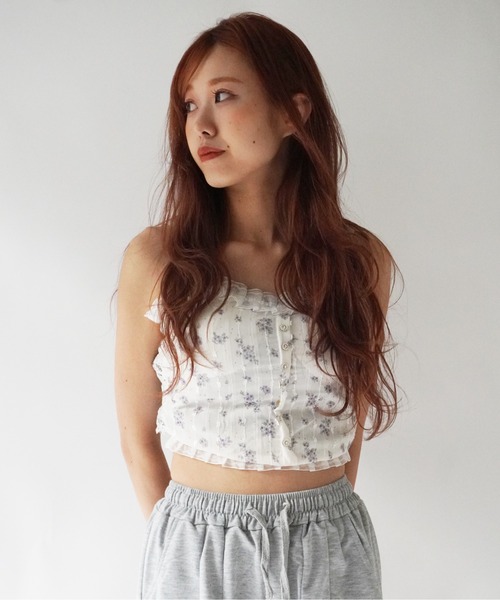 Port（ポート） キャミソール 小花柄 コントラストレース カップイン