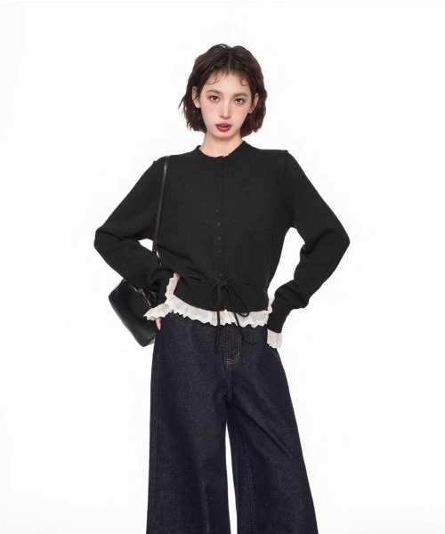 MONO8 カーディガン レース切替ニットカーディガン レディース