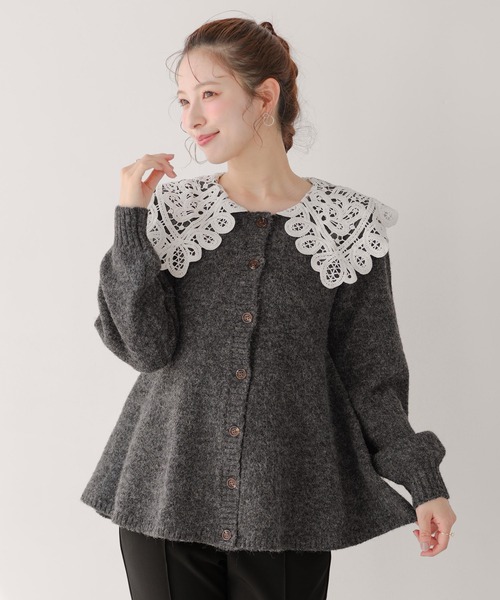 Fit more（フィットモア） カーディガン バテンレース衿カーディガン