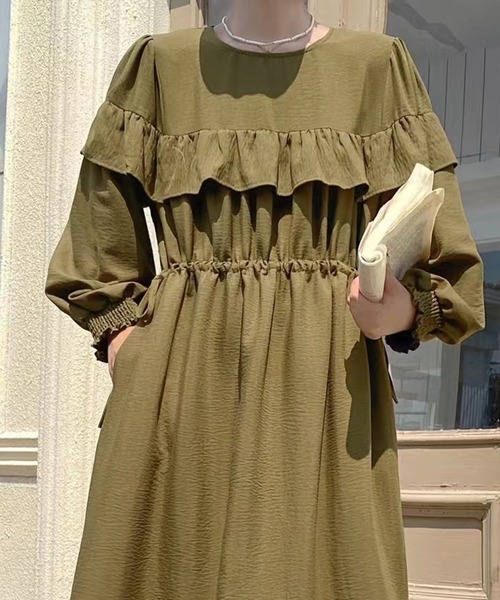ハンドメイド フリルウエストギザーワンピース ハンドメイド フリル