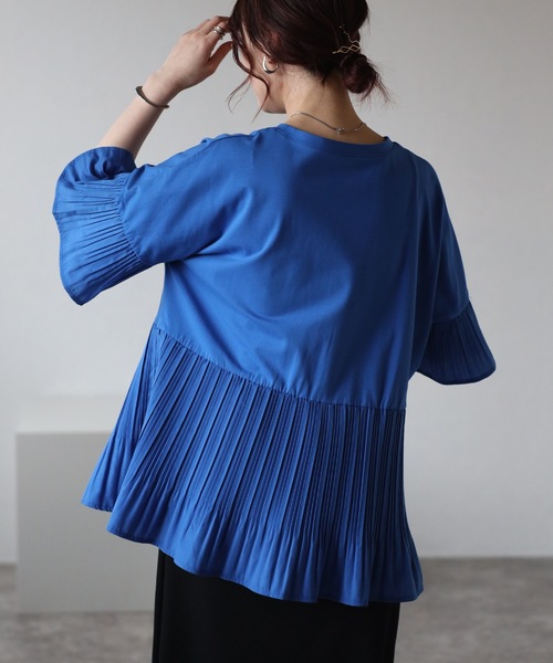 ＆HALF tシャツ プリーツフレア切替トップス レディース : ZOZOTOWN