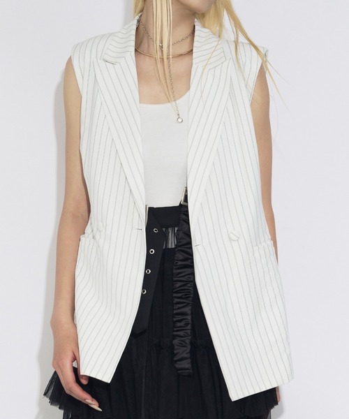 Ezick ベスト ジレ Pinstripe ベルトツキジレベスト/setup対応