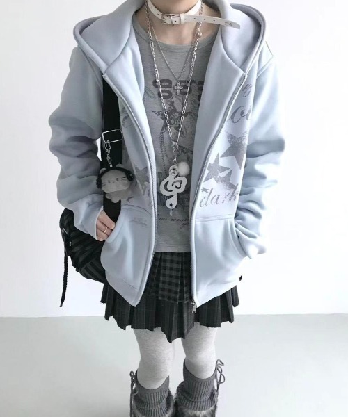 DIAVEL パーカー 「3色展開」Y2Kムード全開 星柄プリント オーバー