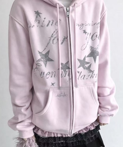 DIAVEL パーカー 「3色展開」Y2Kムード全開 星柄プリント オーバー