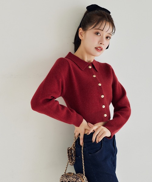 one after another NICE CLAUP ニット ゴールドボタンもちもち衿ニット