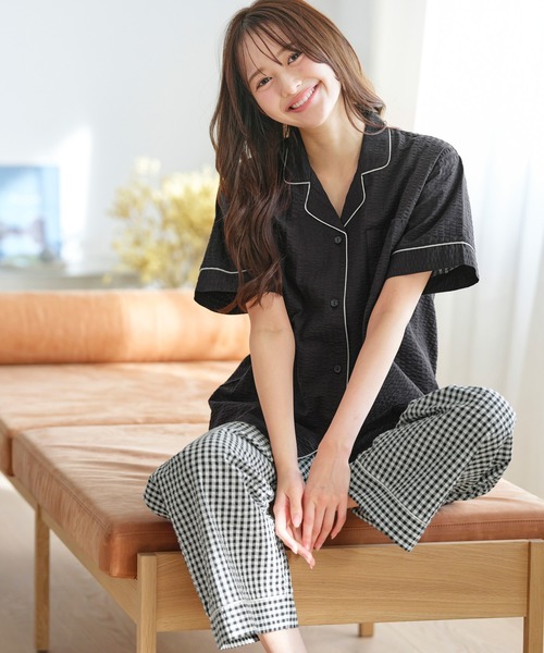 パジャマ ルームウェア 「半袖+ロングパンツ」さらっと綿100％シャツ