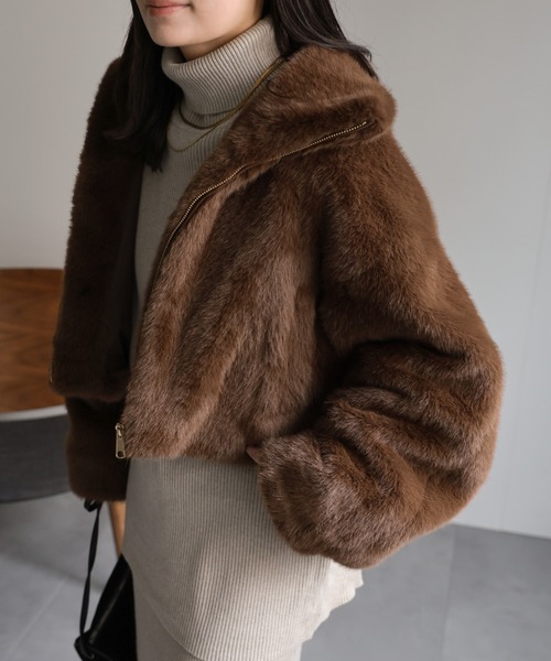 ap retro ブルゾン アウター フォックス風スタンドファーショート