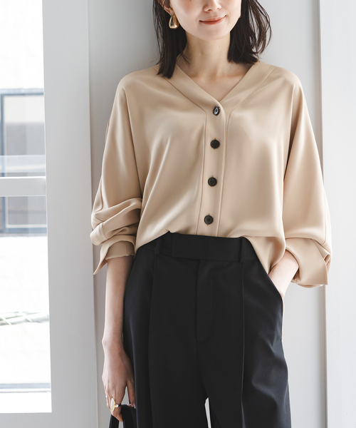 NOBLE（ノーブル） ブラウス シャツ エステルダブルクロスカーデ