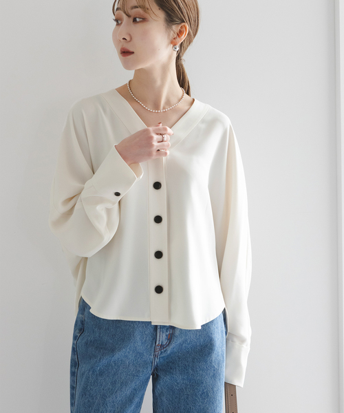 NOBLE（ノーブル） ブラウス シャツ エステルダブルクロスカーデ