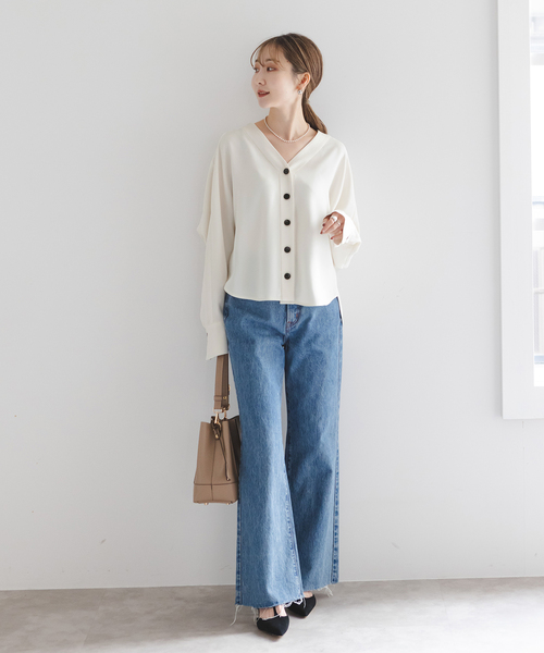 NOBLE（ノーブル） ブラウス シャツ エステルダブルクロスカーデ