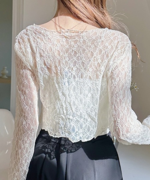 Ada. ブラウス シャツ ボレロ風 総レース リボン ショート トップス