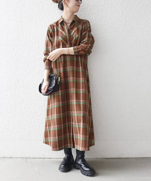 SHIPS any ワンピース any:「洗濯機可能」チェック Aライン フレア