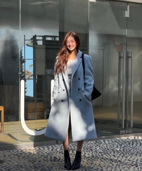 Aelina コート アウター ダブルブレストロングコート レディース