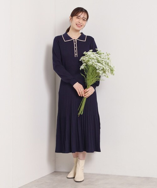 ITS'DEMO（イッツデモ） ワンピース 「手洗い可」ポロ襟ニットフレア