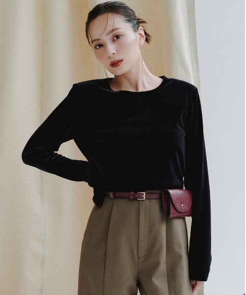 anuans（アニュアンス） tシャツ ベロアクロップドカットトップス