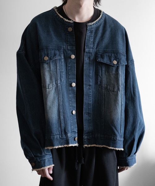 RUUBON デニムジャケット gジャン 「RUUBON」no collar fringe denim