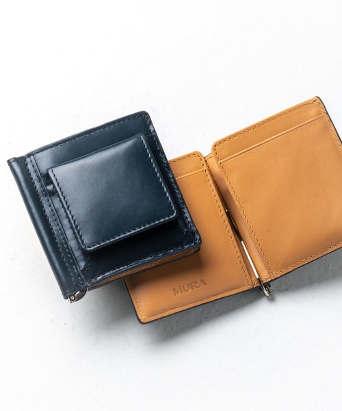 MURA（ムラ） マネークリップ 小銭入れ付き コードバン調 牛本革 二