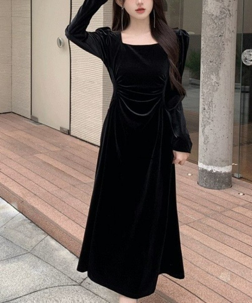 Ritomo De Ricco ドレス スクエアネックベルベットマーメイドドレス