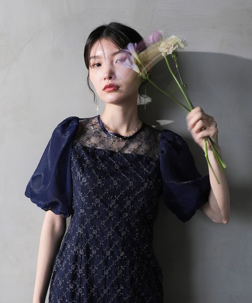 Kana ドレス ダイヤレース マーメイド パフスリーブ バックリボン