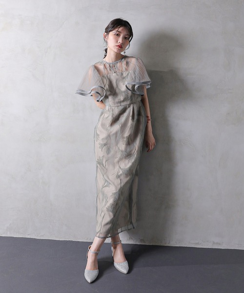 Kana ドレス シアー素材 フラワー刺繍 ワンピース ドレス 結婚式