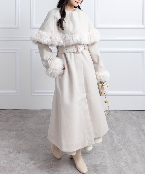 CLEAR BASIC コート アウター ファー付き2wayケープロングコート「大人