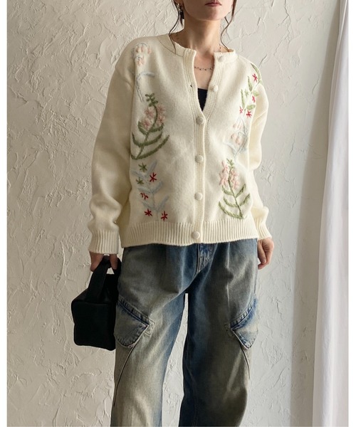 She's Closet カーディガン 花柄フラワー刺繍長袖ニットカーディガン