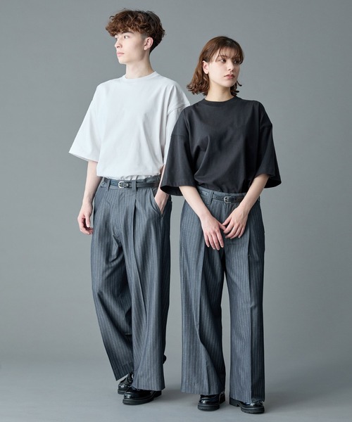 RUUBON スラックス 「RUUBON」stripe wide straight slacks