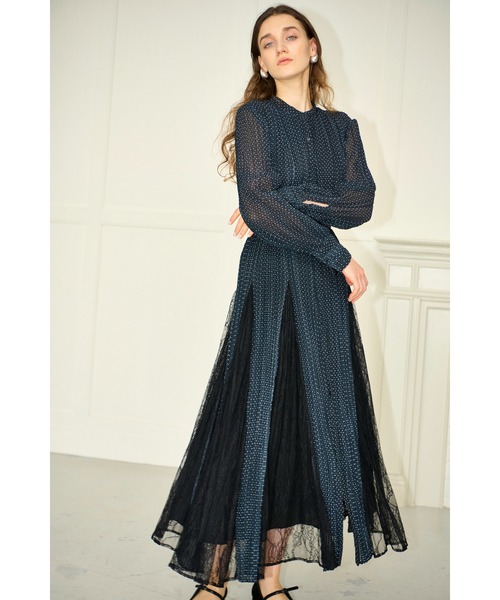 Estella.K ワンピース Alyssa Pleaded Long Dress レーススウィッチ