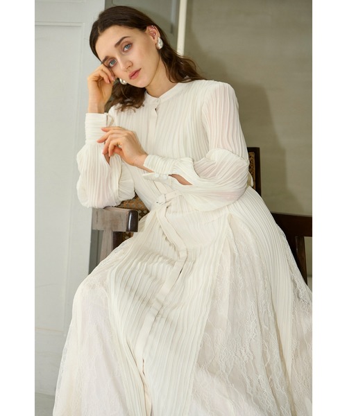 Estella.K ワンピース Alyssa Pleaded Long Dress レーススウィッチ