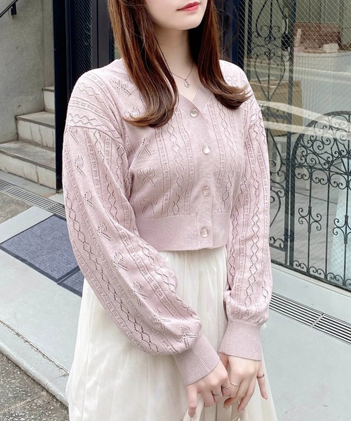 INGNI（イング） カーディガン リボン柄パターンメッシュニット