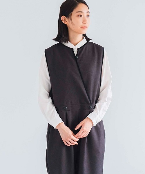 D サロペット オーバーオール ポリエステルツイードのサロペットパンツ