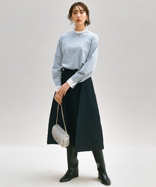 ニット セーター 「洗える」ヴィスコースストレッチ レースコンビ