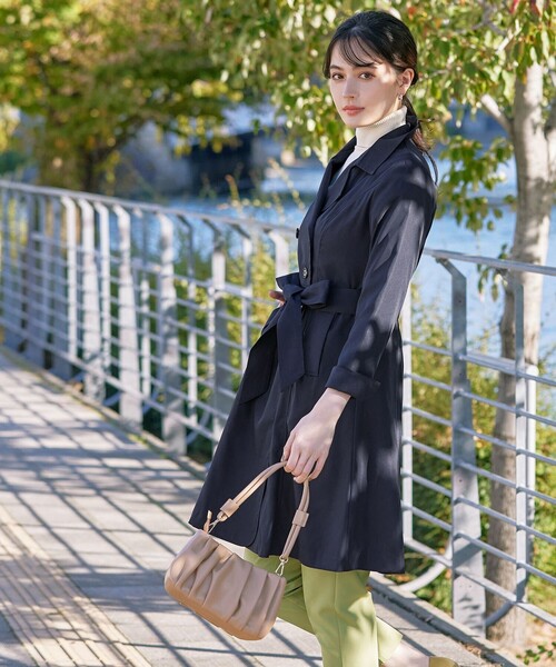 Tiaclasse トレンチコート コート 「洗える」リボンベルト付きトレンチ