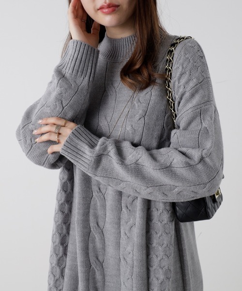 BELLUNA PLUS（ベルーナプラス） ワンピース ケーブル柄ロング丈ニット
