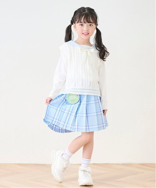 mezzo piano スカート ポーチ付 チェックプリーツスカパン キッズ 子供