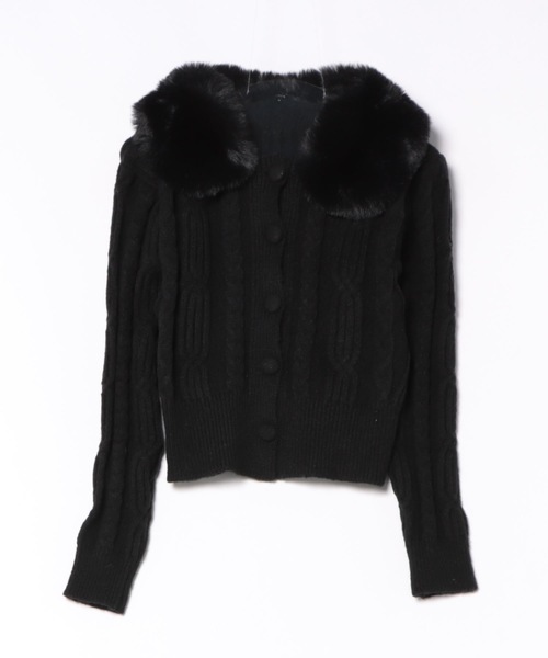 AsRiRe カーディガン 2way フェイクファー ケーブルニットカーディガン