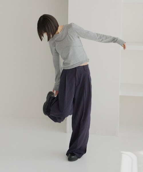 haek スラックス パンツ stripe wide pants/ストライプワイドパンツ