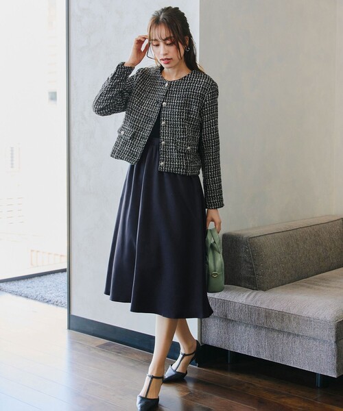 Tiaclasse ジャケット ノーカラージャケット ツイードノーカラージャレ