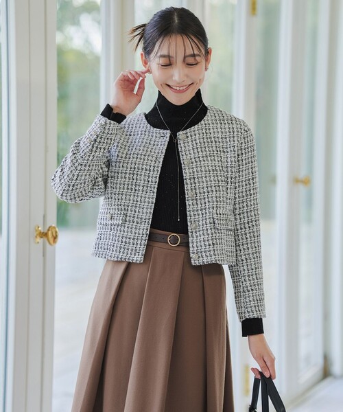 Tiaclasse ジャケット ノーカラージャケット ツイードノーカラージャレ