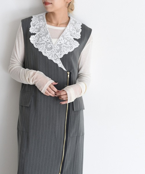 Eimee Law（エイミーロウ） ワンピース レースカラーZIPストライプ