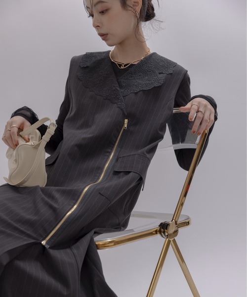 Eimee Law（エイミーロウ） ワンピース レースカラーZIPストライプ