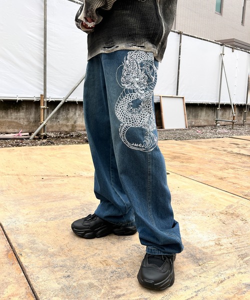 ジーンズ デニム デニムパンツ ドラゴン刺繍デニムパンツ レディース