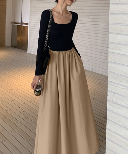 ワンピース スクエアネックドッキングロングワンピース : ZOZOTOWN