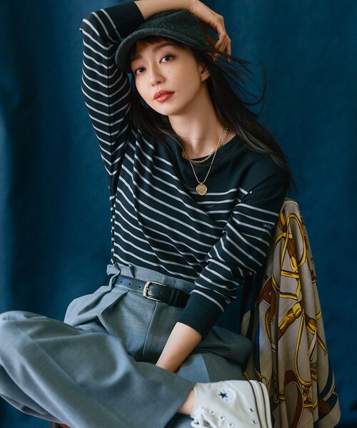 tシャツ 「洗える」Armor-lux クロップドボーダー カットソー