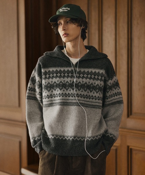 Bleme セーター ニット クラシック ノルディック ハーフジップニット